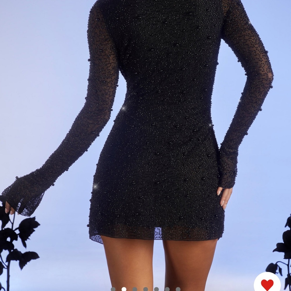 Oh Polly embellished wrap over A-line mini dress black, size 4